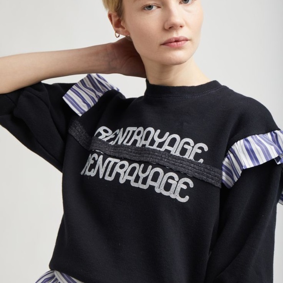 New Rentrayage Logo Graphic Ruffle Sweatshirt In Blue and Black - Picture 1 of 3
